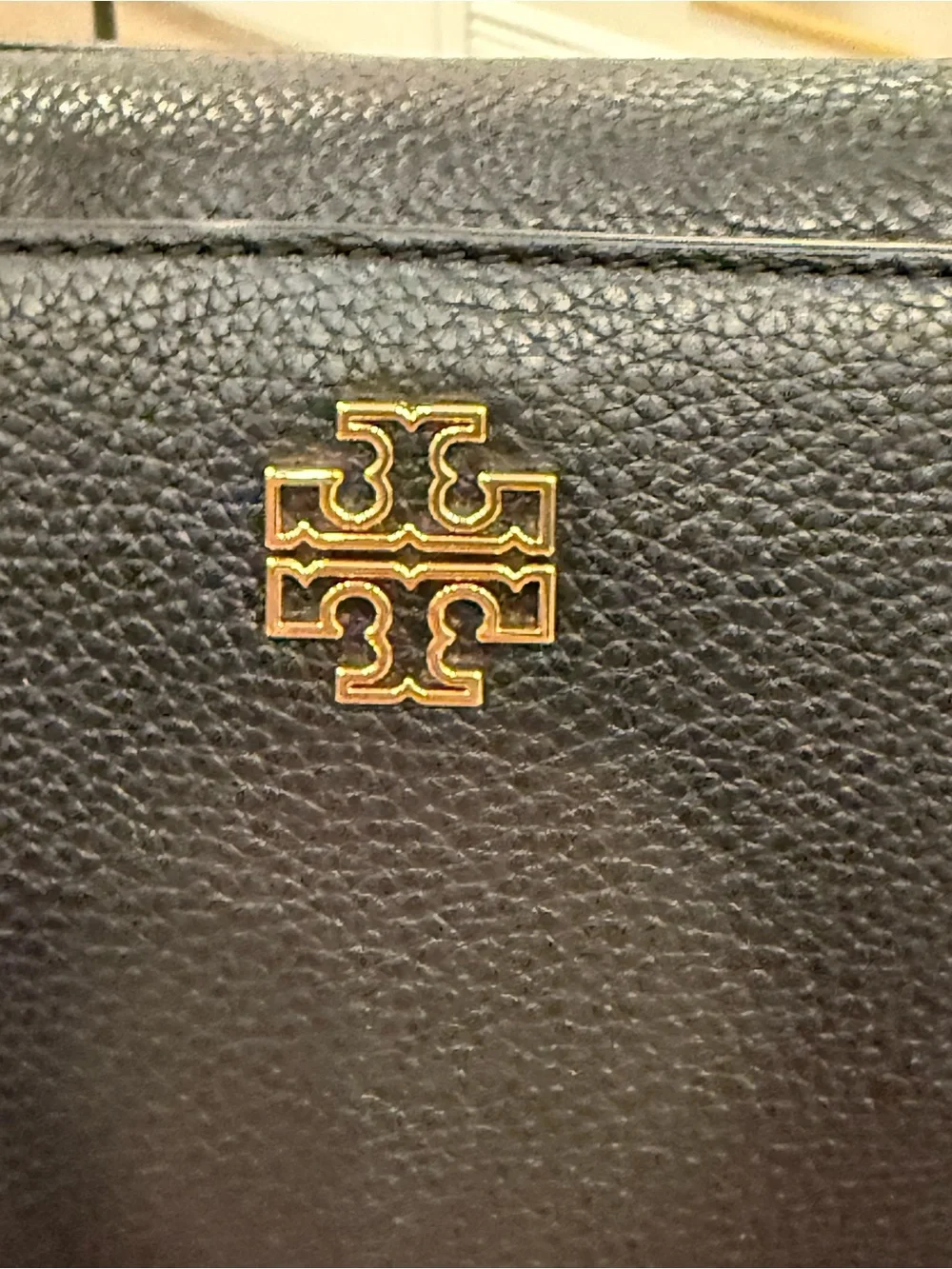 Tory Burch Black Pebbled Leather Top-Handle Satchel with Gold Logo crossbody